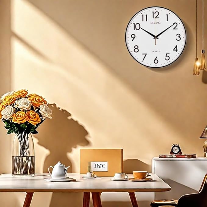 Round Wall Clock 13 Inch Silent Non-Ticking Battery Operated Large Display Analog for Living Room Bedroom Study Room and Kitchen Decor (Black)