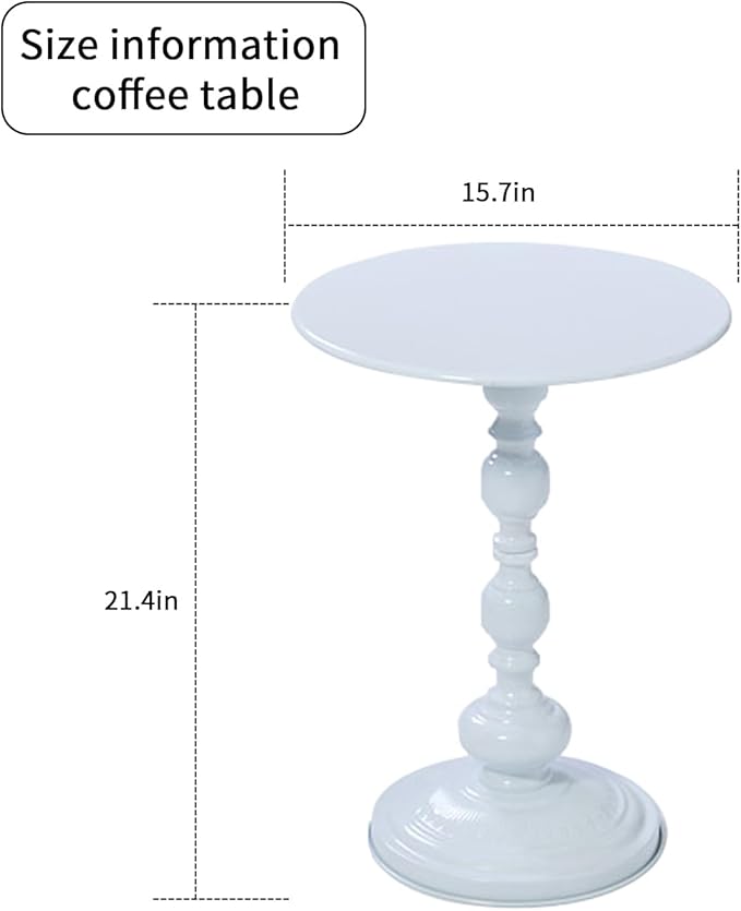 Elegant Vintage Round Side Table with Roman Columns - Sturdy Metal Design, Perfect as a Coffee, End, Tea, or Leisure Table for Living Room and Bedroom Decor ,21 (H) *15.7 (W) (White+White 1pack)