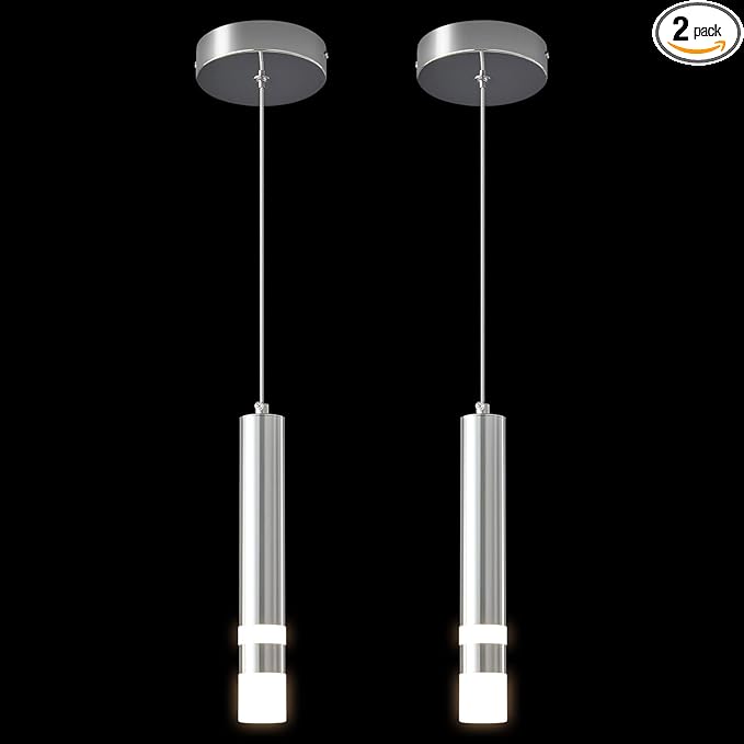 Modern Pendant Light Kitchen Fixture Dimmable LED Chrome Mini Pendant Lighting fo Kitchen Island Bedroom Bedside Table Small Pendant Lights (2-Pack)
