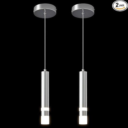 Modern Pendant Light Kitchen Fixture Dimmable LED Chrome Mini Pendant Lighting fo Kitchen Island Bedroom Bedside Table Small Pendant Lights (2-Pack)