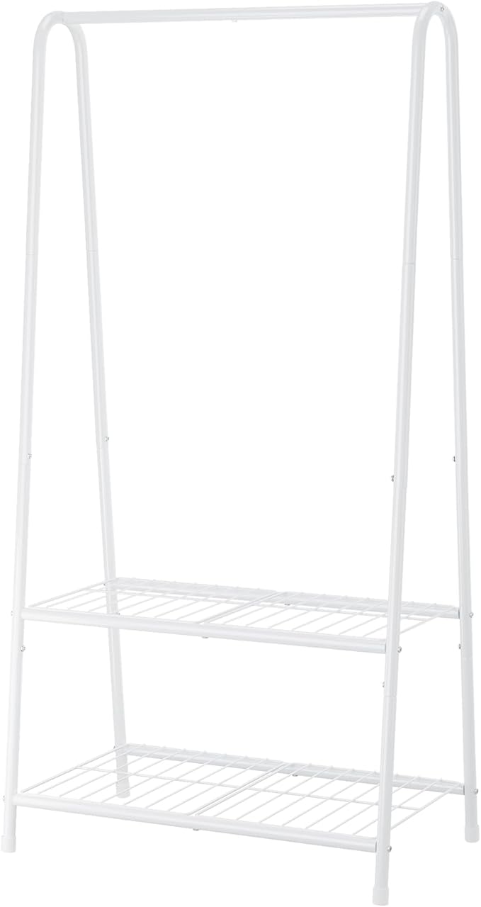 Buzowruil Metal Small Clothes Rack,Clothing Garment Rack with Double Layer Shelf for Clothes,Dress, Shoes,White