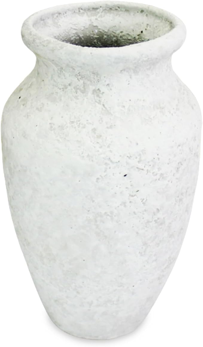 roro Handmade 7.5 Inch Rustic Farmhouse White Textured Ceramic Prunus Vase – Classic Decorative Flower Vase for Home, Office, or Shelf Centerpiece