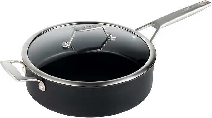 MsMk 5QT saute pan with Glass Lid, 11in Nonstick Deep Frying pans, Lasting Non stick, Oven safe to 700°F, Induction pots, Durable PFOA Free Non-Toxic