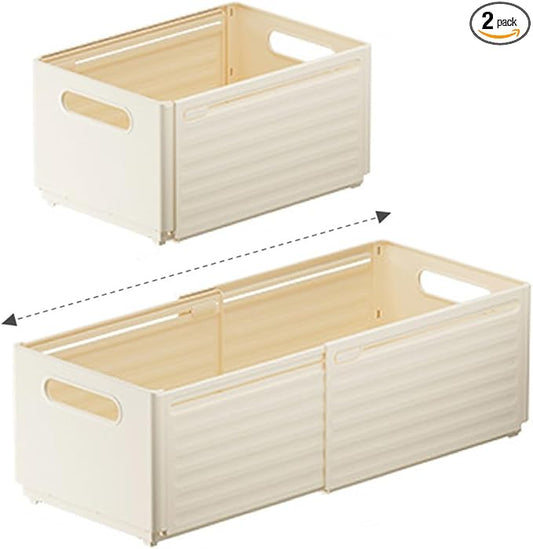 Foldable Storage Bins, 2 Pack Plastic Expandable Boxes for Organizing, Adjustable from 11-18.8" Drawer Organizers Separators Dividers for Bedroom Kitchen Utensils Tools Closet, Large