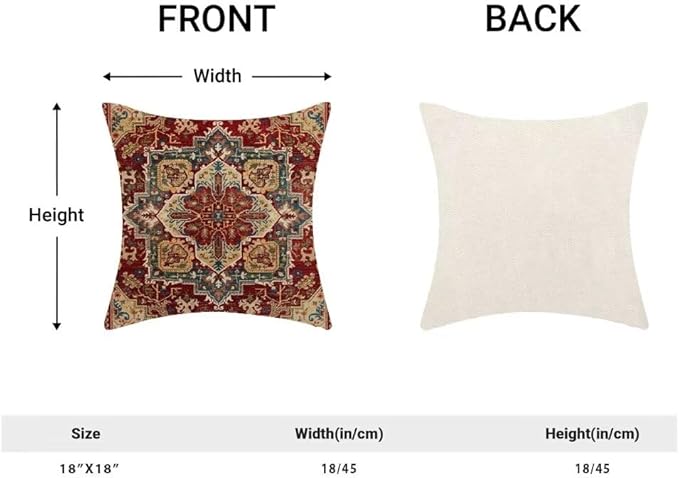 BETGINY Boho Pillow Covers 18 x 18 Inch Pack of 2, Burgundy Red Bohemian Rug Carpet Pattern Decorative Throw Pillow Cases Outdoor Linen Farmhouse Cushion Cover for Bedroom Home Sofa Decor