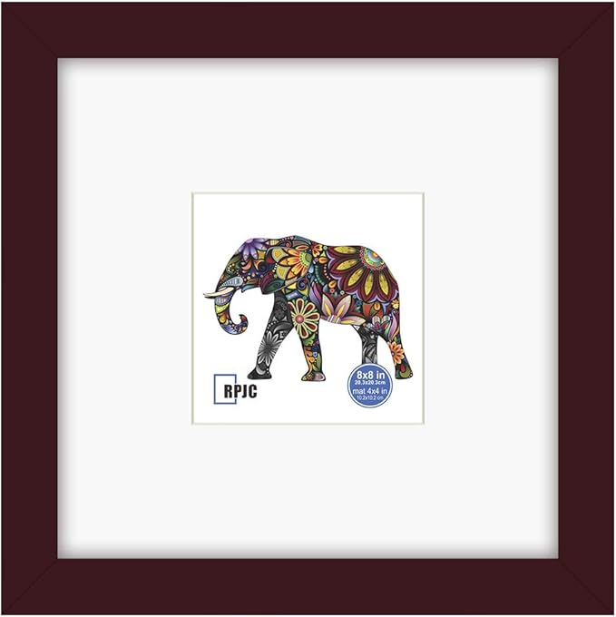 RPJC 8x8 Soild Wood Picture Frame with High Definition Glass Display Pictures 4x4 with Mat or 8x8 Without Mat for Wall Mounting Hanging Photo Frames Dark Brown
