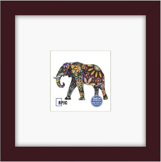RPJC 8x8 Soild Wood Picture Frame with High Definition Glass Display Pictures 4x4 with Mat or 8x8 Without Mat for Wall Mounting Hanging Photo Frames Dark Brown