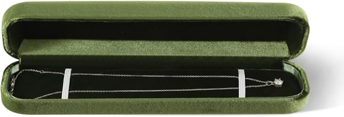 Resilient Velvet Ring Earrings Bracelet Necklace Display Box, Travel Mini Jewelry Organizer Case (Green, Long Chain Box)