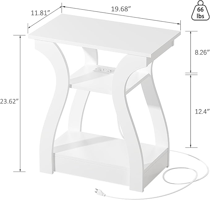 End Table with Charging Station, Side Table with USB Ports and Outlets, 3 Tier Nightstand Sofa Table for Small Spaces, Beside Table with Storage Shelf for Living Room, Bedroom