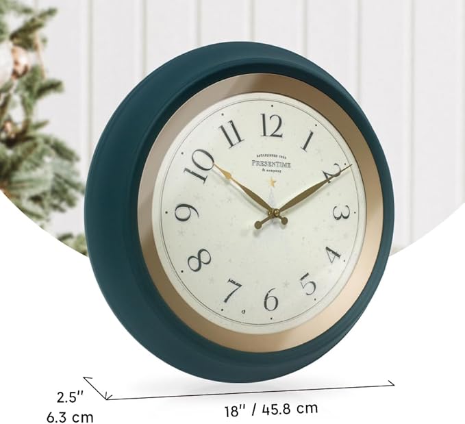 Presentime & Co. 18" Luminous Large Wall Clock, Forest Green, Night Light, Lighted Clock with Smart Sensor to Turn on/Off Lights. Wall Decor for Living Room, Dining Room, Kitchen.