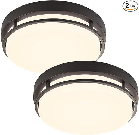 2Pack LED Flush Mount Ceiling Light Fixture 13" 20W, 3000/4000/5000K Color Adjustable, Dimmable Ceiling Lamp for Kitchen, Hallway, Stairwell, Oil Rubbed Bronze, ETL