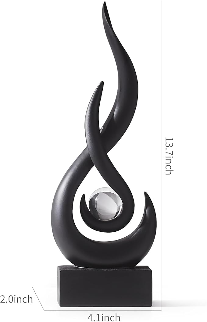 AWNR Modern Black Sculpture Decor: Flame Statue with Glass Ball Resin Abstract Art Figurines Unique Centerpiece for Living Room TV Stand Coffee Table Office Decor