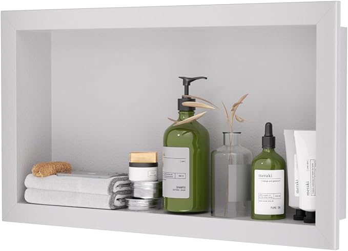 Stainless Steel Shower Niche 12" X 24"，Single Shelf Niches Bathroom Shelf Recessed Wall Niche No Tile Needed Shower Shelf for Bathroom Storage (White, 12 x 24)