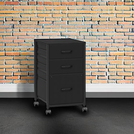 Raybee 3 Drawer File Cabinet Printer Stand Filing Cabinet Rolling File Cabinets for Home Office Fabric Vertical Office Storage Cabinet Fits A4, Legal, Letter Size, 16.7" D*16" W*26.8" H, Black