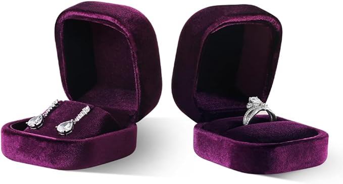 Resilient Velvet Ring Earrings Bracelet Necklace Display Box, Travel Mini Jewelry Organizer Case (Purple, Earrings Box)