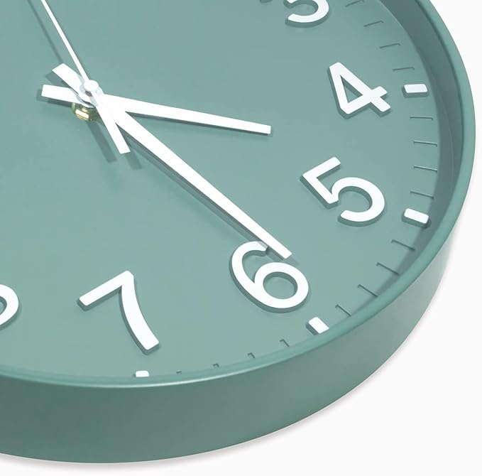 HZDHCLH Modern Quartz Wall Clocks Battery Operated,12 inch Silent Non Ticking 3D Numbers Round Clock for Wall, Green Wall Clock for Kitchen Bedroom Living Room Office Classroom Decor