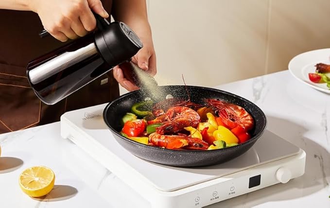 2 In1 Olive Oil Edible oil Dispenser for Kitchen, 16oz Oil Sprayer Bottle for Cooking, Glass Oil BottleSpray and Pour，Food-Grade Mister for Air Fryer, Salad,Baking，BBQ, Upgraded Light Blockin