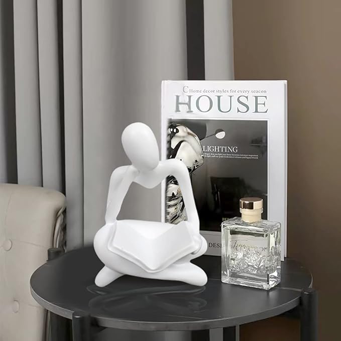Thinker Statue Reading Women Figurine Abstract Art Sculpture Home Decor Modern White Decor Accents White Thinker Figurines for Living Room Shelves Bookshelf Office Shelf Desktop Decor