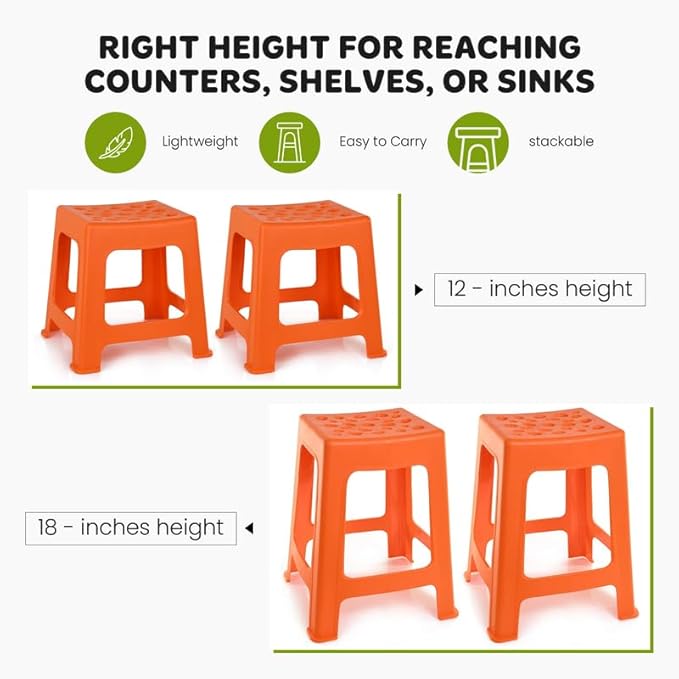 Mintra Home Light Duty Plastic Stools 2pk (12.5in Height, Forest Green)