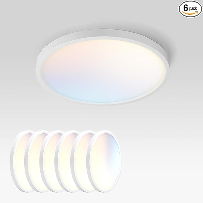 ASD LED 9" Round Flush Mount Ceiling Light Fixture, Low Profile Surface Lighting | 5CCT, Dimmable, Ultra-Thin, ETL Listed | 18W 1660LM 2700-6000K 120V | Kitchen, Bedroom, Hallway Lamp | White, 6 Pack
