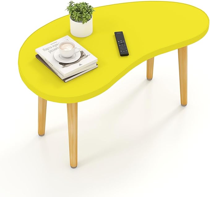 Mango Coffee Table Low Table with 4 Solid Wood Sturdy Legs, Floor Table Desk for Sitting on The Floor, Storage and Living Room Furniture (Yellow)