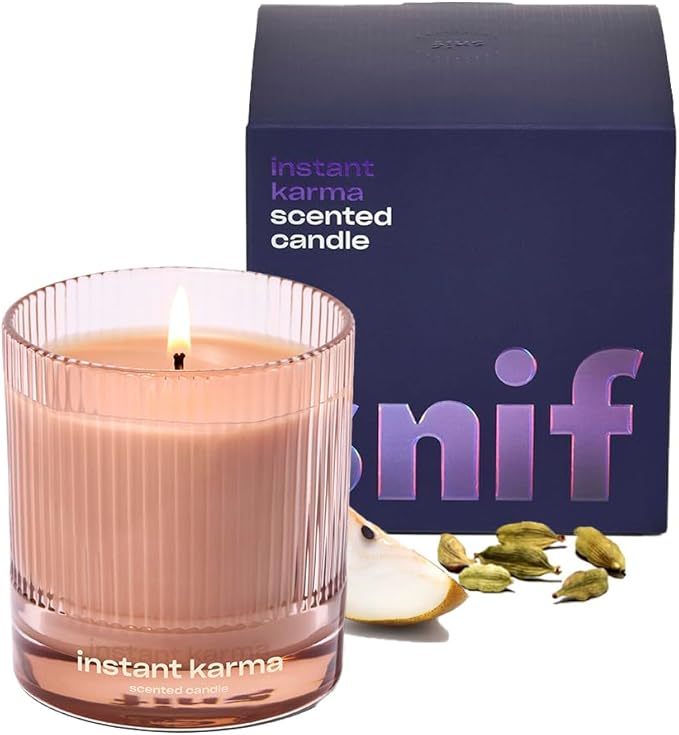 Instant Karma Luxury Scented Candle by Snif, Dark and Dreamy Scent, 50+ Hours, 100% Cotton Fiber Wicks, Soy Wax Blend, Non-Toxic, Vegan, 8.5 oz