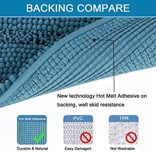 H.VERSAILTEX Bathroom Rugs Bath Rug Set 2 Piece Bathroom Contour Rug Toilet Mat Sets Non Slip Contour Bath Rug Ultra Thick Water Absorbent Striped Bath Mats(47" x 17" Plus 20" x 20" U, Turquoise Blue)