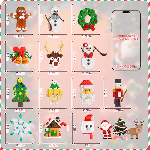 Nubee Christmas Ornaments Building Kit, Christmas Tree, Wreath, Santa, Snowman, Gingerbread, Reindeer, Nutcrackers, Snowflake 13-in-1. Stocking Stuffers Decor Toys Gifts for Boys Girls Kids.