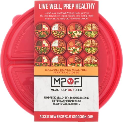 GoodCook Meal Prep Containers Set Microwave & Dishwasher-Safe Round Food Organizers with Labeled Compartments BPA-Free Food Storage Set with Snap Shut Lids Portion Control, 10-Pieces, Red