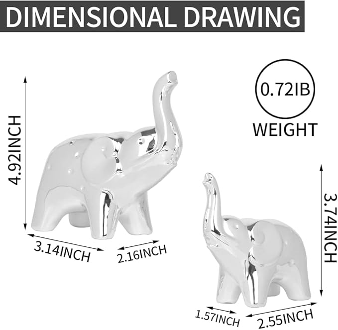 A Pair Elephant Statue Home Decor,Modern Style Figurines,Sculpture for Office Desktop Bookshelf Living Room (Ceramics Silver)
