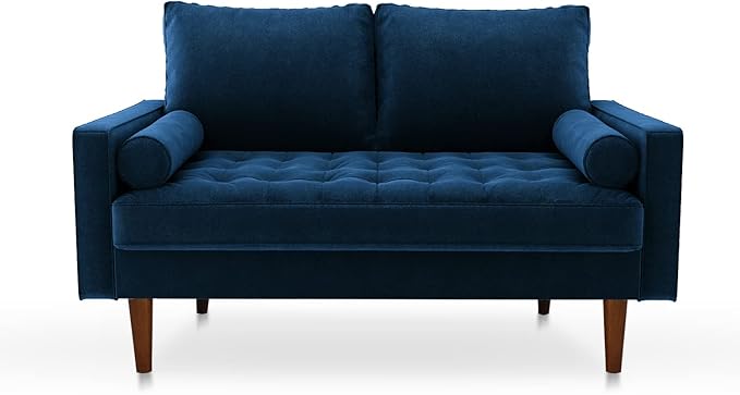 Modern Sofa,58 Inch Velvet Couch for Living Room,Spring Cushions,Easy Assembly Modern Couches with Throw Pillow for Small Spaces (Space Blue)