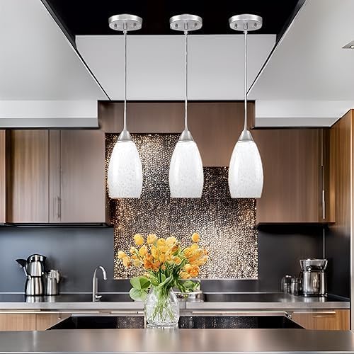 Mini Glass Pendant Light 4.72" with Handblown Milk White Marble Art Glass Hanging Light 3-Pack Oval Ceiling Hanging Light Fixture for Dining Room Kitchen Island Cafe Foyer Hallway