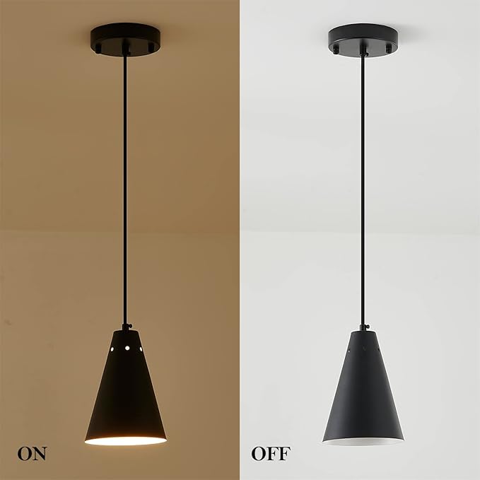 Black Pendant Light for Kitchen light fixtures,Small Modern Industrial Chandeliers with Cone Metal Shade,Mini Adjustable Cord Hanging Lighting Fixtures for Over island,Bar,Dining Room.(1 Pack)