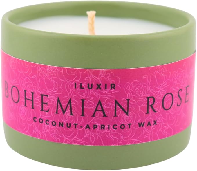 Bohemian Rose Scented Candle Fresh Floral Aroma with Rose Magnolia Patchouli Natural Coconut Wax Long-Lasting Non-Toxic Eco-Friendly Home Office Decor Relaxation Handcrafted Luxury (5 oz.)