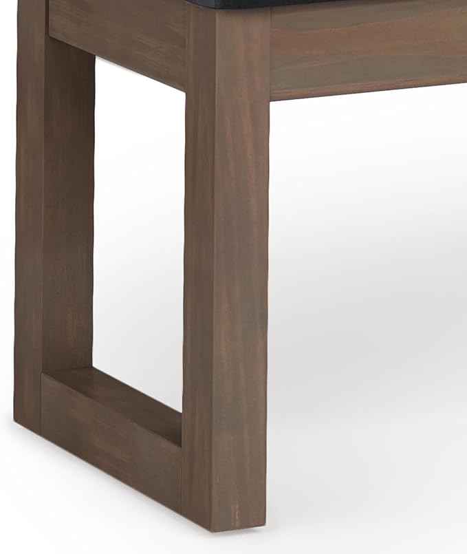 SIMPLIHOME Milltown 45 inch Wide Contemporary Rectangle Large Ottoman Bench in Midnight Black Vegan Faux Leather, Assembled, For the Living Room and Bedroom