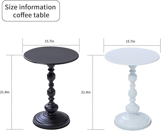 Elegant Vintage Round Side Table with Roman Columns - Sturdy Metal Design, Perfect as a Coffee, End, Tea, or Leisure Table for Living Room and Bedroom Decor, (Black+White 1pack)