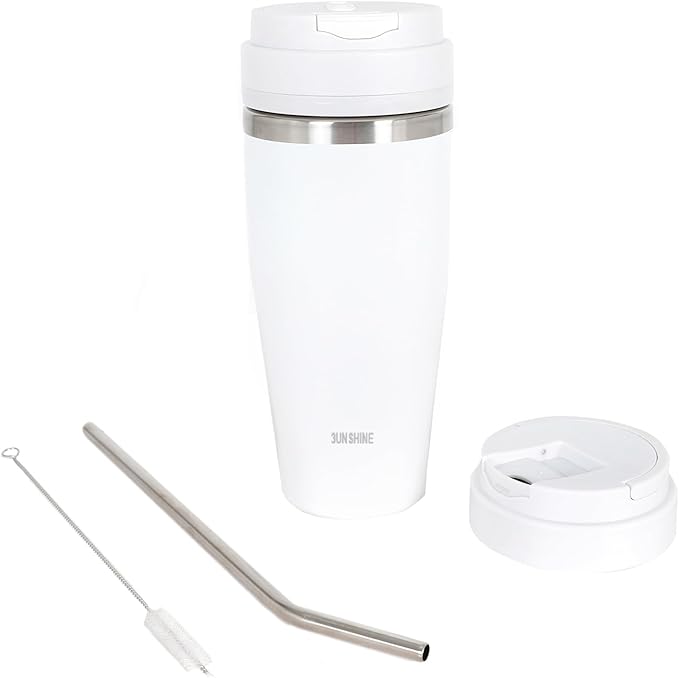 Ice Shave 2-in-1 Stainless Steel Vacuum Tumbler & Cordless Blender - 28oz, Leak Resistant, Cold 24Hrs/Ice 2 Days, 120 Watts with Waterproof Charging - For Smoothies, Home/Office/Car, White