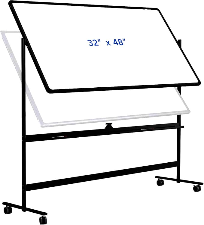 Mobile Dry Erase Board, 32 x 48 Inches, Double Sided, Rolling White Board with Casters Stand-Black(8012…