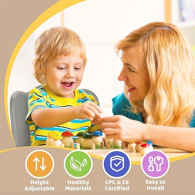 FUNLIO Adjustable Kids Chair (1pc), 3 Level Height Adjustable Toddler Chair for Ages 3-8, Sturdy Child Chairs with Maximum Bearing 220lbs, for Classrooms/Daycares/Homes, CPC & CE Approved - Gray