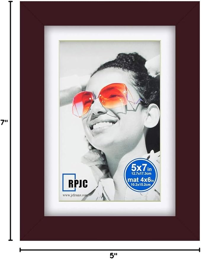 RPJC Picture Frame Made of Solid Wood and High Definition Glass Display Photo 4x6 with Mat or 5x7 Without Mat for Wall Mounting Dark Brown