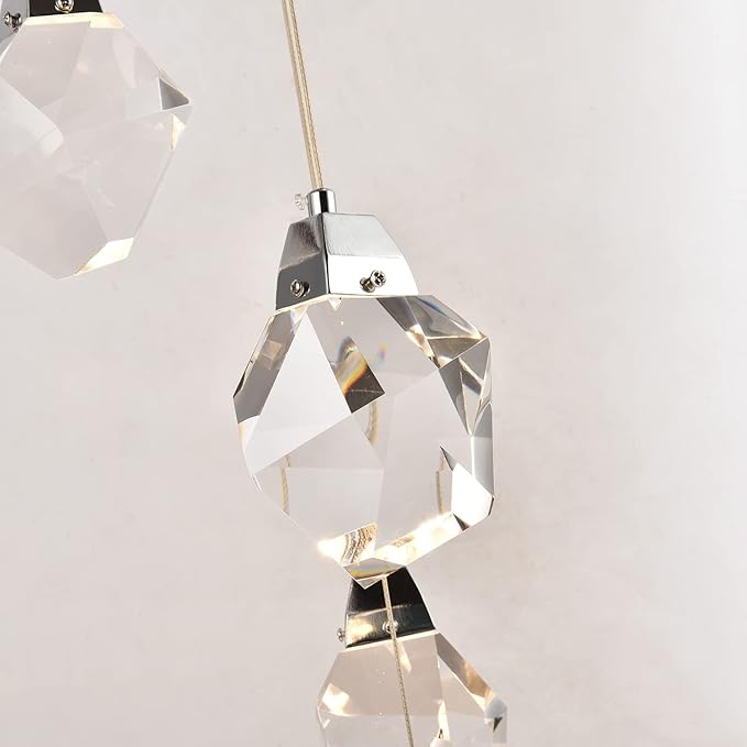 Modern Farmhouse Chandelier Lighting, Luxury Round Hanging Lamp with Chrome, Large Dimmable Crystal Pendant Lights Fixtures for Living Room Dining Room Staircase Hotel (Round 14-Lights)