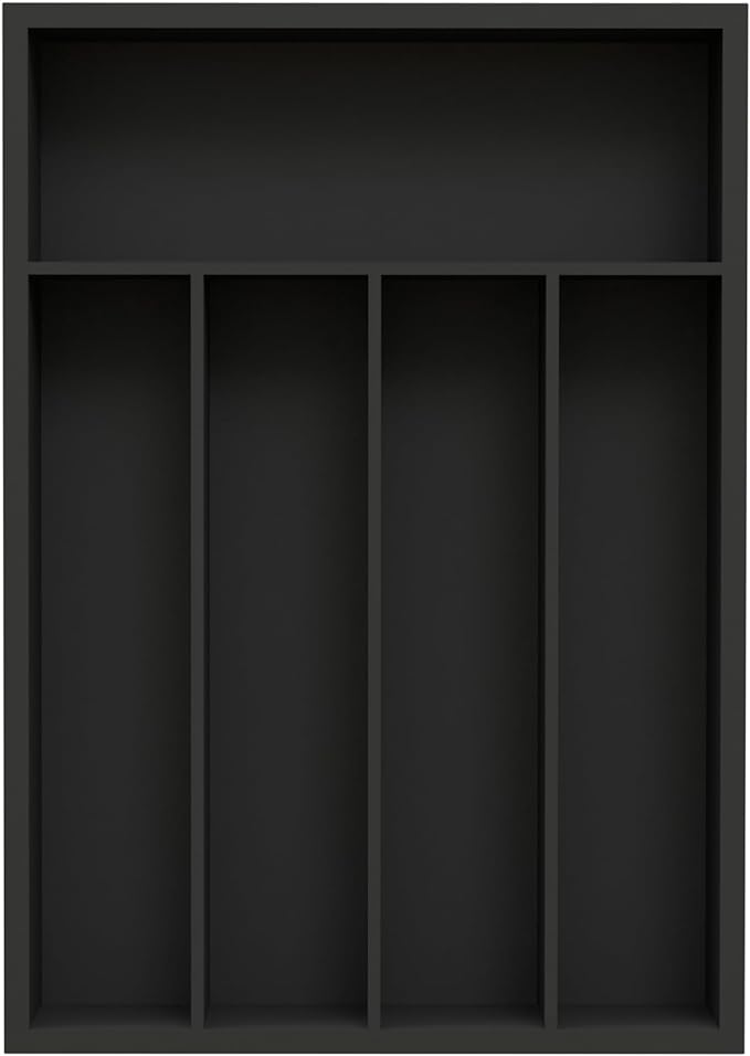 Bamboo Kitchen Drawer Organizer - silverware organizer - Cutlery Tray - Utensil Tray - drawer dividers and Utensil Holder with Wood Silverware Holder for Flatware Cutlery (5 Slots, Black)