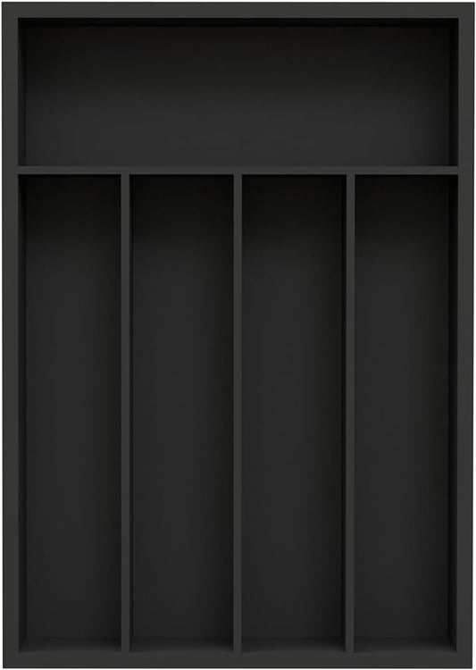 Bamboo Kitchen Drawer Organizer - silverware organizer - Cutlery Tray - Utensil Tray - drawer dividers and Utensil Holder with Wood Silverware Holder for Flatware Cutlery (5 Slots, Black)