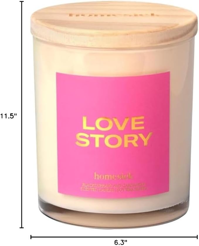 Homesick Scented Candles for Home (Love Story) - 7.5 oz Long-Lasting Natural Soy Wax Blend Jar Candle Gift for Women & Men for All Occasions, 30-35 Hours Burn Time - Notes of Blackcurrant & Cardamom