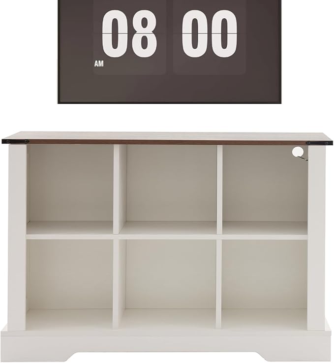 6 Cube Storage Organizer, 2 Tier Bookshelf, Vintage Wood Bookcase with Led Lights, Toy Storage Shelf, Wall Cube Shelves for Bedroom, Kids, Home Office, Living Room (White, 6)