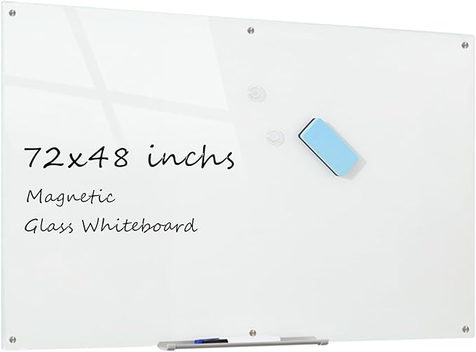 Glass Whiteboard Magnetic Dry Erase Board 6' x 4', Large Frameless Glass White Boards for Wall Office School Home.