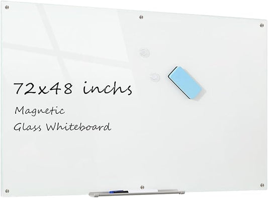 Glass Whiteboard Magnetic Dry Erase Board 6' x 4', Large Frameless Glass White Boards for Wall Office School Home.
