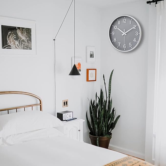 HZDHCLH Grey Wall Clock 12 Inch Silent Non Ticking Clock for Living Room Bedroom Kitchen Office Decor