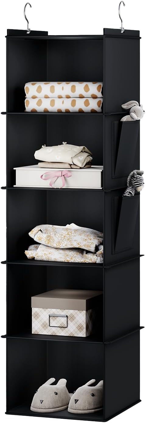 Hanging Closet Organizer, 5-Shelf Closet Hanging Storage Shelves, Black