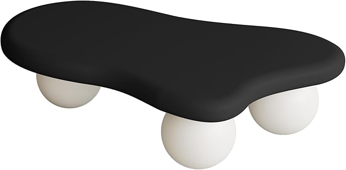 47 Inch Cloud Shaped Coffee Table with 3 Ball Legs for Living Room Black Top White Legs